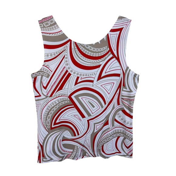 Chico's White Tan Red Patterned Sleeveless Stretchy Nylon Tank Beachy Summer M - Picture 2 of 5